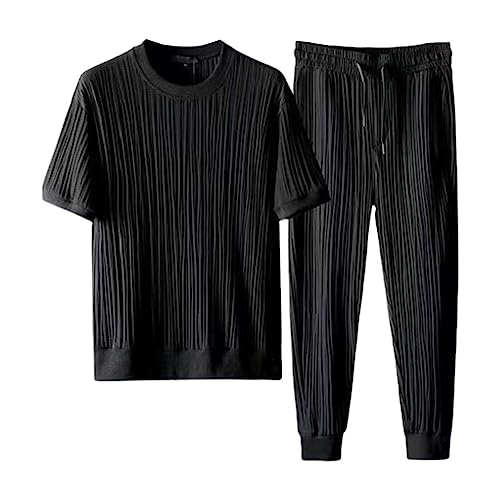 Ensemble de pyjama pour homme en soie noir avec chemise manches longues taille L