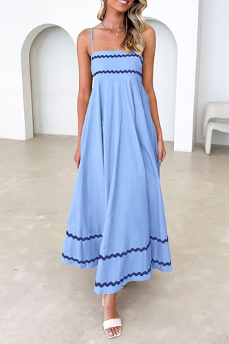 Image of PRETTYGARDEN Women's 2026 Summer Flowy Maxi Dress Casual Sleeveless Spaghetti Strap Ruffle Beach Long Dresses