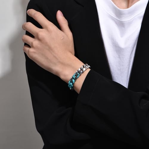 Cuban Link Bracelet for Men Stainless Steel with Faux Turquoise/Tiger Eye/Lapis Lazuli/Marble Unique Hip Hop Bracelet for Boys Miami Cuban Chain for Party4