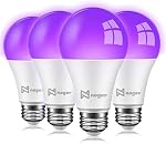 LED Black Lights Bulb, 9W A19 Led Bulb (75Watt Equivalent), UVA Level 380-400nm, E26 Medium Base 120V, Glow in The Dark for Blacklights Party, Body Paint, Fluorescent Poster- 4 Pack