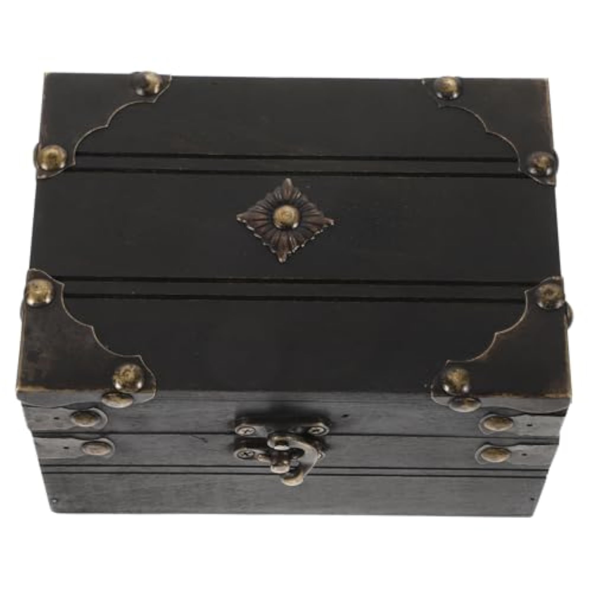 Vintage Wooden Treasure Chest Jewelry Box with Lock