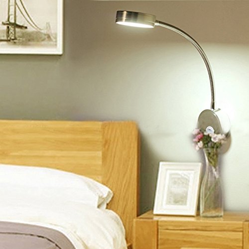 WeFoonLo 5W Wall Mounted Reading Light Flexible Gooseneck LED Sconce Lamp with Plug & Switch for Bedroom, Office, Workbench, Studio (03 Silver Cool)