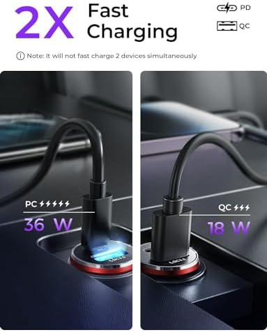 LISEN 2-Pack USB C Car Charger Adapter Fast Charge, 48W All Metal Cigarette Lighter USB Charger for iPhone 15 Smallest Flush Car Charger USB C for iPhone 14 Pro Max 13 12 Galaxy S23/22 iPad Pro-Red - 3