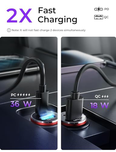 Image of LISEN 2-Pack USB C Car Charger Adapter Fast Charge, 48W All Metal Cigarette Lighter USB Charger for iPhone 15 Smallest Flush Car Charger USB C for iPhone 14 Pro Max 13 12 Galaxy S23 /22 iPad Pro-Red | Cigarette Lighter USB Charger, Car Accessories for Men Women Father, All Metal USB Car Charger, 2-Pack, Red