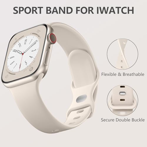 Charlam Compatible with Apple Watch Strap 40mm 41mm 38mm 42mm (Series 10 11) for Women Men, Sport Band Soft Silicone Replacement Straps for iWatch SE Series 11 10 9 8 7 6 5 4 3 2 1 SE 3, Starlight
