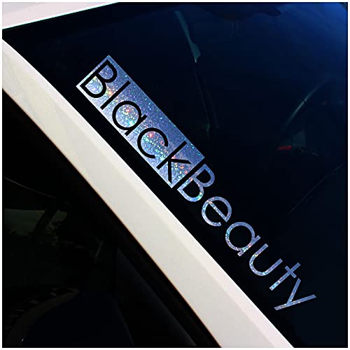 Frontscheibenaufkleber Schriftzug Black Beauty Aufkleber für Windschutzscheibe Heckscheibe Auto Fahrzeug Dekor Sticker Frontscheibe FS118 (Flakes Silber, Außenklebend)