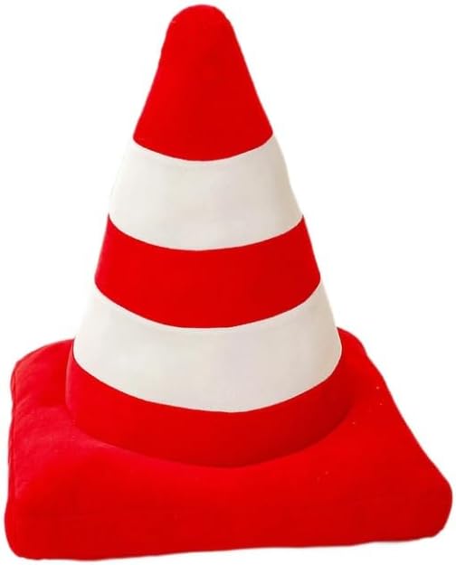 Racing Room Pillow Decorations 3D Simulation Wheel Tire Pillow Stop Sign Shaped Throw Pillow Traffic Light Safety Cone Decorative Plush Toy Kids Bedroom Car Theme Decor (Cone)