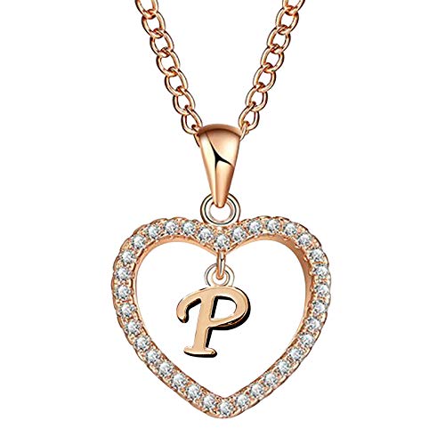 Cingxa Initial Heart Necklace for Women CZ Heart Letter A-Z Name Rose Sliver Alphabet Pendant Necklace Jewelry Gift for Women, Birthday&Christmas,Valentine's Day