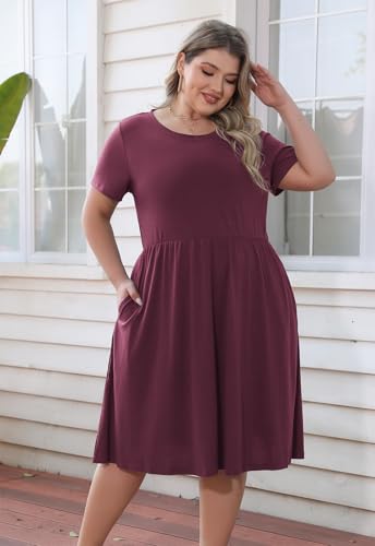 Image of Nemidor Women Plus Size Casual Dress Midi Flt Flare Pocket