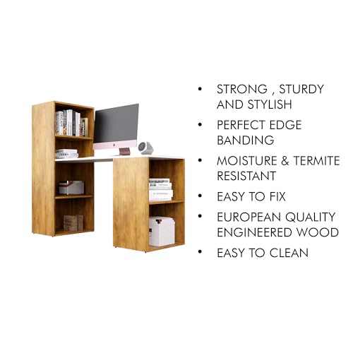 Image of Bniture Wooden Study Table for Home with Bottom Storage | Engineered Wood Study Table with Book Shelf | Multi Purpose Computer Desk for Writing, Laptop Table for Office, Giant Wood & Frosty White