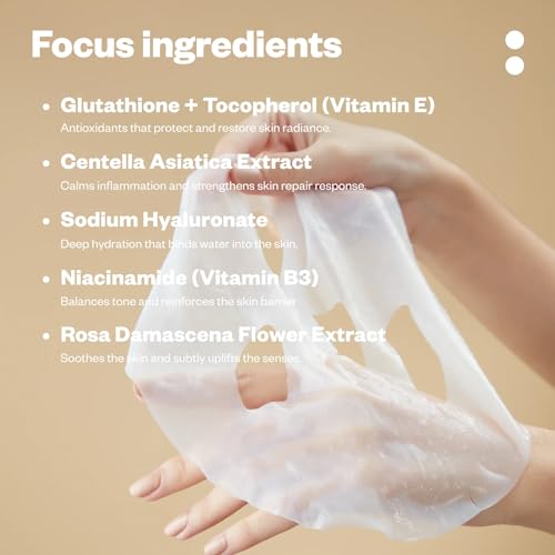 Image of Justhuman Peace Mask, Made in Korea, Neurocosmetic Restorative Sheet Mask for Calming, Hydrating & Brightening Skin | Glutathione + Niacinamide + Centella | Vegan & Cruelty-Free | Pack of 8