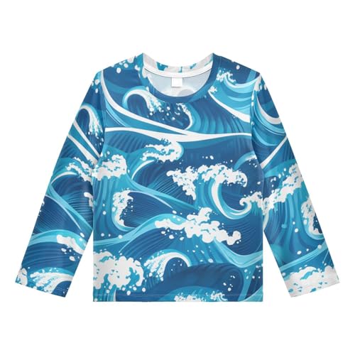 Ocean Wave Blue Rash Guard Shirt for Boys Sun Protection Shirt for Toddler Kid UPF50+ 5-6T