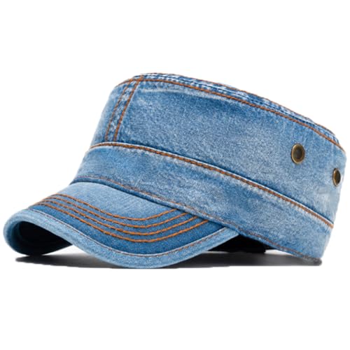 Image of 2 Pack Men's Cotton Military Caps Cadet Army Caps Vintage Flat Top Cap