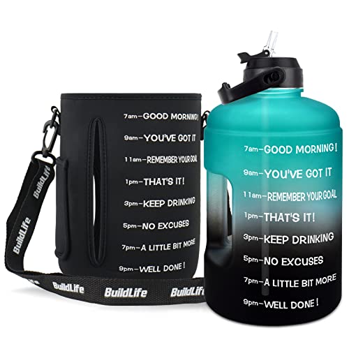 Image of QuiFit 1 Gallon Water Bottle - with Straw & Motivational Time Marker Leak-Proof BPA Free Reusable Gym Sports Outdoor Large(128OZ /73OZ) Capacity Water Jug