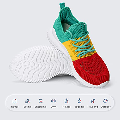 Image of Flysocks Slip On Sneakers for Women-Non Slip Gym Sports Shoes Lightweight Comfortable Walking Tennis Shoes, B- Red Yellow Green, 8