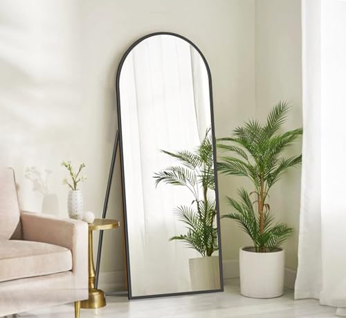 Image of Gharaana Arched Metal Floor Mirror with Stand for Living Room, Full-Length Mirror for Bedroom | Standing Mirror | Bold Black (58x23x12)