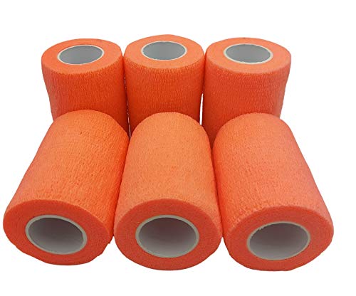 PintoMed - Venda Cohesiva - 6 x NARANJA - 6 rollos x 7,5 cm x 4,5 m estirado - Vendaje autoadhesiva elástica y flexible, Cinta adhesiva, Vet Wrap, Tape, Primeros auxílios y lesiones