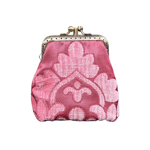 Carpet Bag Double Kiss Clasp Coin Purse Pouch,Vintage Change Wallet Card Holder