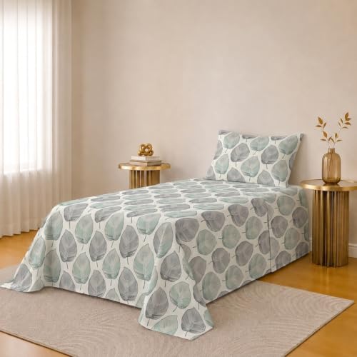 Image of IVAZA 240 TC Soft Ezyption Cotton Floral Print Single Bed Bedsheet - with 1 Pillow Covers, Hypoallergenic, Brethable, (Size- 60 x 90 Inch | Damask Firozi