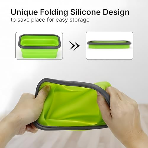 Image of The Better Home | Lunch Boxes | Food Grade Silicone | Airtight Lid Foldable Lunch Box Lightweight for Kids Office School | Pack of 3 1200ml 800ml 500ml | Microwave Safe Green