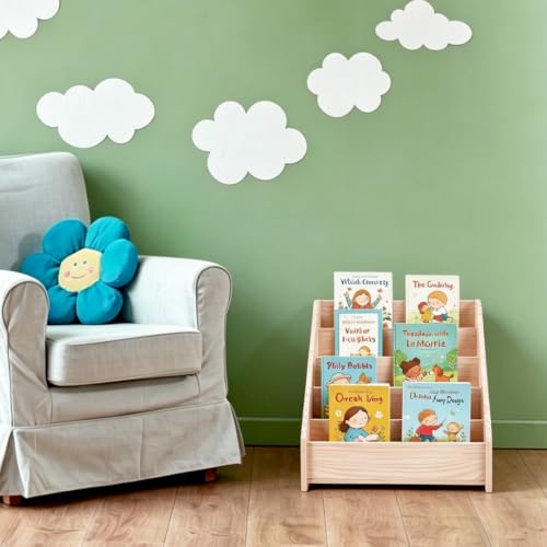 GOOPESTRY 5 Tier Kids Bookshelf and Storage Organizer Pinewood Desktop File Organizer Rectangle Children's Bookshelf Wooden Front Facing Book Display Shelf for Children Room Playroom - Image 7