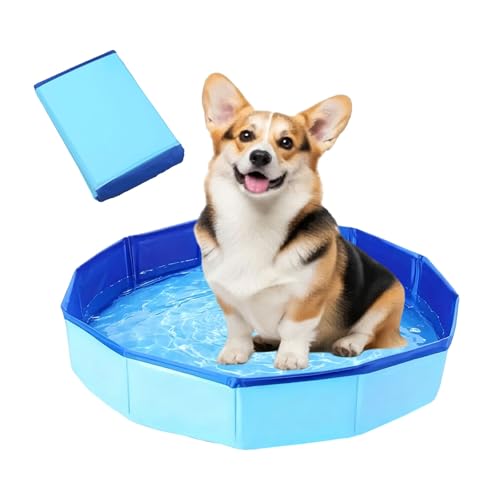 Faltbar Hundepool Hundepool für KleineHunde Hundeschwimmbecken PVC Hundepool Schwimmbad Für Hund rutschfest Planschbecken für Hunde Schwimmbecken für Hund Kinderschwimmbad 50x10cm blau 1 Stück