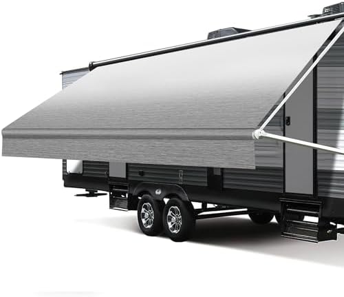 Xenjum RV Awning Fabric Replacement, 18.5oz Heavy-Duty Weatherproof Vinyl Camper Awning Replacement Universal Outdoor Canopy for RV, Motorhome, and Trailer Awnings-Light Gray Fade-16(Fabric 15