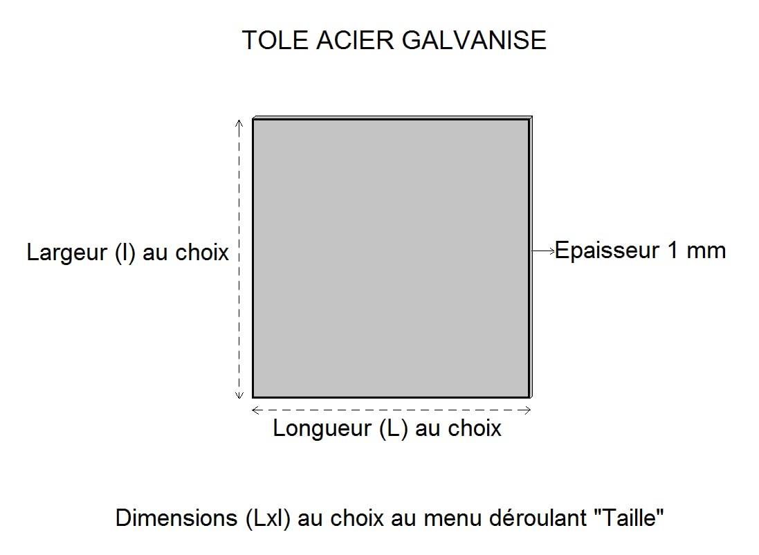 LeMétal - Tôle acier galvanisé 1 mm- Dimensions au choix (500x500 mm)