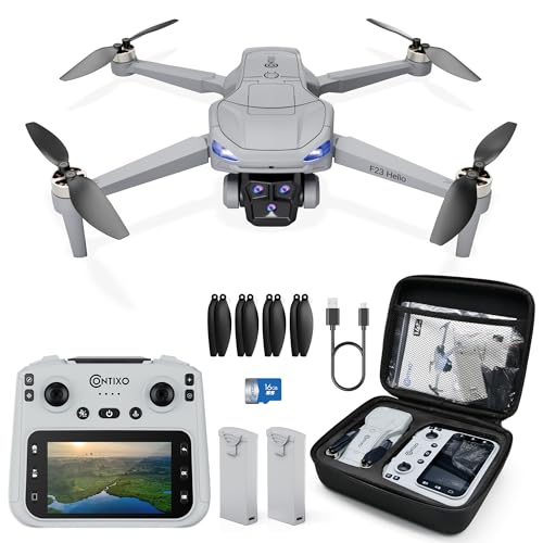 Contixo F23 GPS Drone With Camera, 46 Min Flight Time, 4.5' Screen Remote, Follow Me, Waypoints, 5GHz FPV Transmission, Return to Home, Hand Gestures, Orbit Mode Foldable Drones For Teens & Adults
