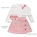 Toddler Girl Plaid Outfits Fall Winter Dress Knit Ribbed Bow Sweatshirt Tops and Button Fashion Skirts Set（White+Pink,6Y