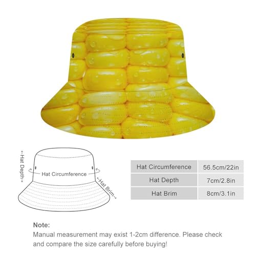 Image of Food Golden Corn Bucket Hats Unisex Washed Cotton Lightweight Outdoor Summer Beach Sun Hats Men Women Bucket Hat for Travel