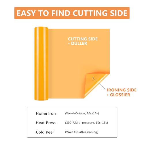 Image of HTVVETUR Orange HTV Iron on Vinyl 12Inch by 35ft Heat Transfer Vinyl for T-Shirt HTV Rolls for All Cutter Machine - Easy to Cut & Weed (35ft, Light Orange)