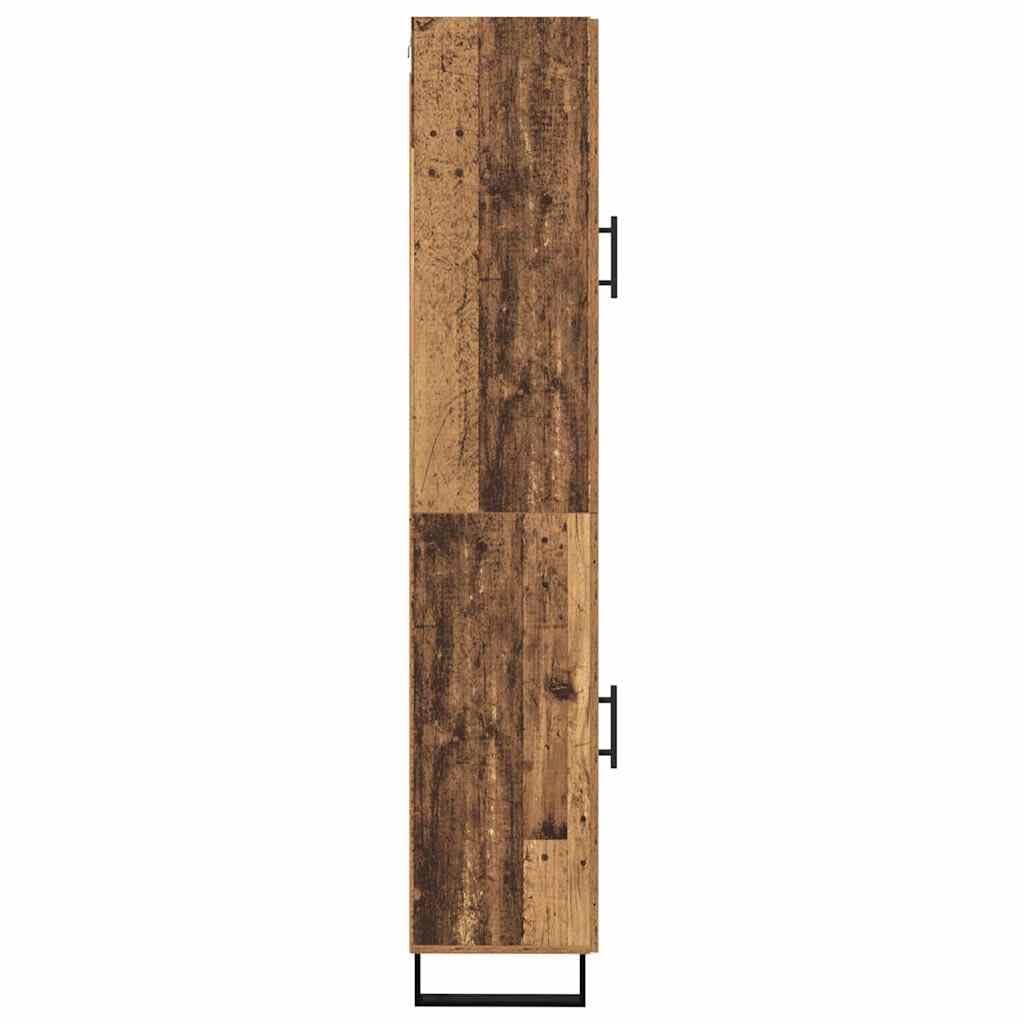 Mesa vertical de madera vieja de 34,5 x 34 x 180 cm, con 2 puertas con bisagras y elementos de metal, aparador moderno para comedor, cocina, dormitorio y pasillo