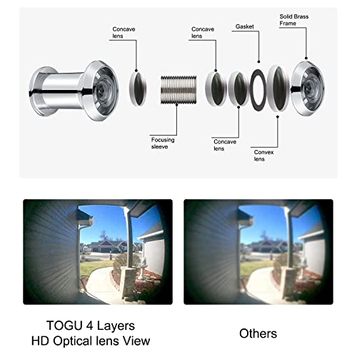 Togu Tg3522Yg-Cp Solid Brass Ul Listed Hd Glass Lens 220-Degree Door Viewer Peephole With Heavy Duty Privacy Cover For 1-3/8" To 2-9/25" Doors, Polished Chrome Finish #TOP1
