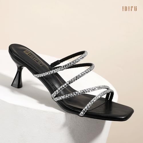 IDIFU IN2 Rhinestone Heels Strappy Low Kitten Square Open Toe Mule Heels Wedding Bridal Prom Party Dress Shoes for Women Comfortable Dressy Formal Sparkly Slip On Heeled Sandals4