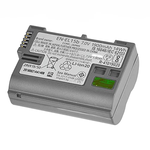 �����p�o�b�e���[�p�b�N For Nikon Z7 Z6 Z5 D500 D780 �����ԋ쓮 �݊��Ή� | Nikon D750 D850 D800 D800E D810 EN-EL15B 1900mAh �����p �����\�Z�����ړd�r�p�b