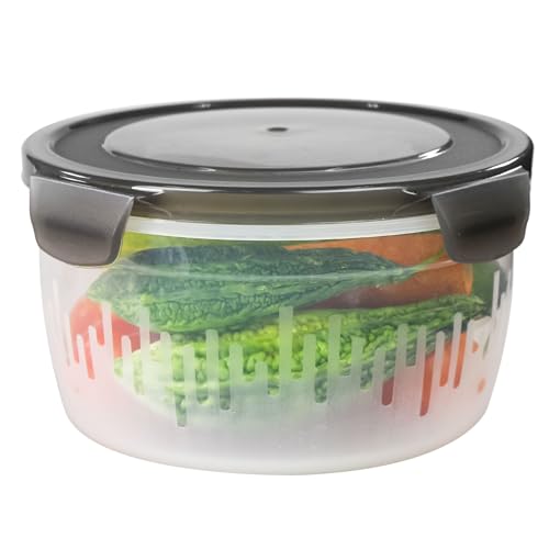Image of PEARLPET PP Container Circular Plastic Food Storage Container with Air Tight Lid | Fridge & Freezer Dabba Containers, Fruit Box Set of 5, Black (300ml, 600ml, 1200ml, 1800ml and 3000ml)