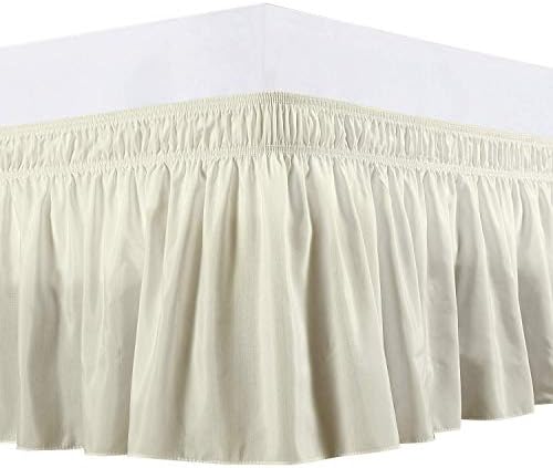 Angel Bedding 650 TC 100% Cotton Olympic Queen Size Easy Fit Bed Ruffle Wrap Around Elastic Bed Skirt 16 Inch Tailored Drop Dust Ruffle Solid Ivory - Soft to Touch, Fade Resitant Dust Ruffles