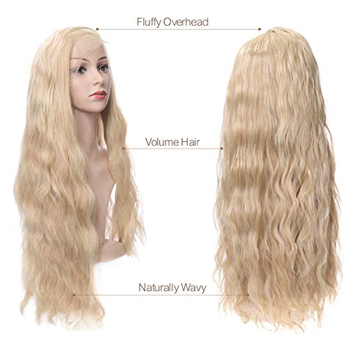 Golden Lace Front Wig Luckyfine Long Loose Curly Long Loose Curly Wig, Natural Replacement Full Wigs for Women Wavy Fashion Long Synthetic Wigs,Heat Resistant Synthetic Fiber Wigs Side Middle Part 24'