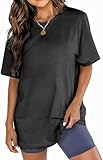 YOKVAN Womens Tshirts Cotton Loose Fit Oversized Boyfriend Long Tee Shirts Tunic Workout Summer Tops Black,L