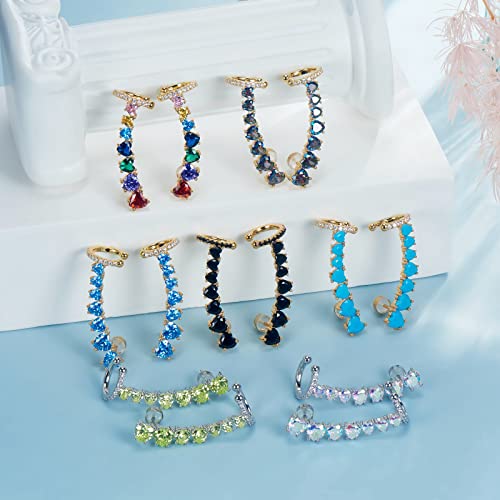 Ear Cuff Climber Earrings For Women 925 Sterling Silver Post Stud Earrings Gold Plated 7 Green Cubic Zirconia Cz Hypoallergenic Jewelry Gift Weinuo #TOP5