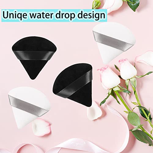 4 Pieces Face Makeup Puffs, Soft Velour Triangle Powder Puffs For Loose Mineral Powder Wet Dry Cosmetic Foundation Setting Sponge Makeup Tool - Black & White #TOP5