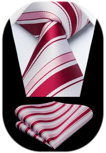 Image of HISDERN Mens Striped Ties Classic Silk Woven Tie and Pocket Square Set Formal Business Necktie Handkerchief for Wedding