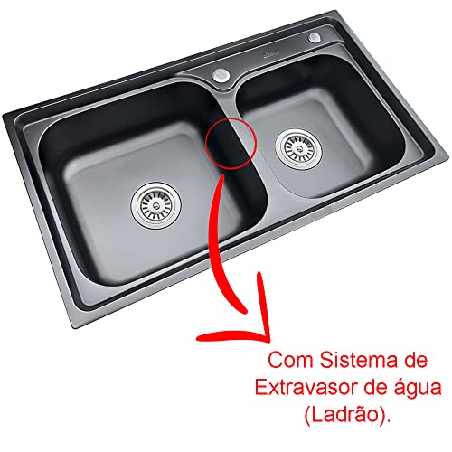 Cuba Dupla Preta Gourmet Pia Dupla Cozinha Inox Preto 78x43 Acessório Brinovar