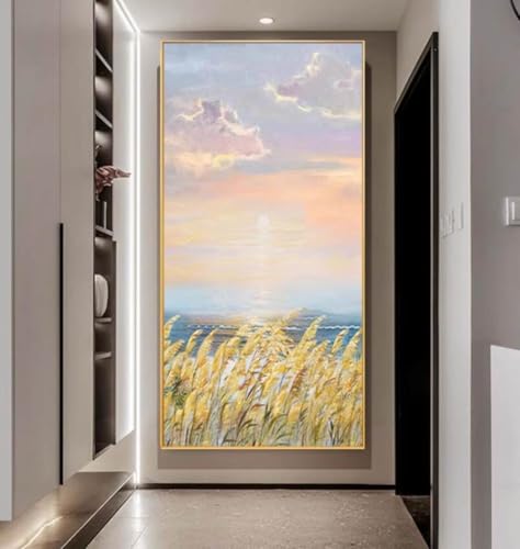 Peinture abstraite lever du soleil grand format pour grand mur vide