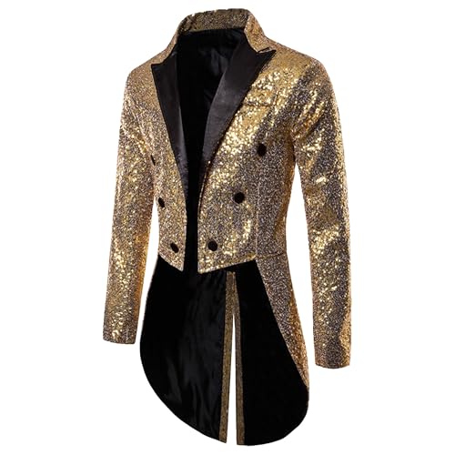 Sequin Tailcoat for Men's Sparkly Party Disco Wedding Tuxedo Casual Shawl Lapel Shiny Suit Jackets