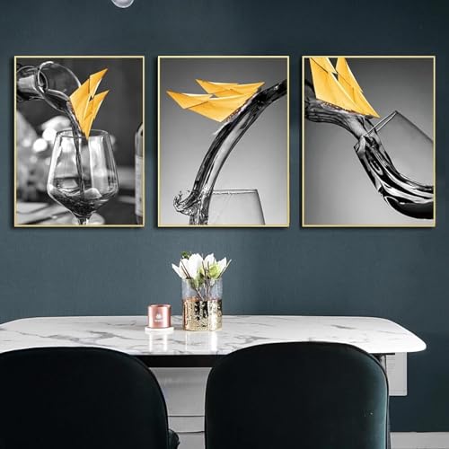 Affiches impression salle à manger moderne verre à vin triptyque 60x80