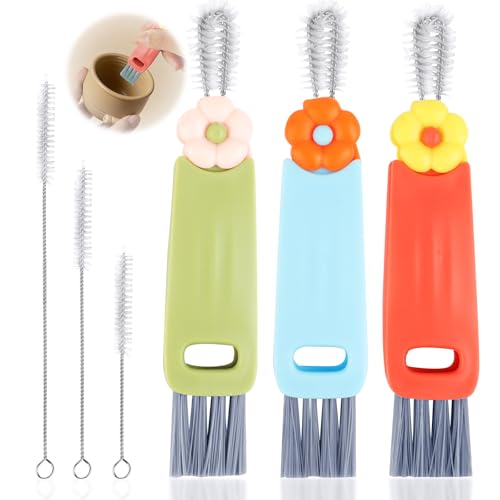 3-In-1 Becherdeckel Reinigungsbürste, 3 Stück Becherdeckel Reinigungsbürsten und 3 Stück Strohhalmbürsten, Multifunktionale Reinigungsbürsten Set für Gläser, Reagenzglas und Babyflaschen