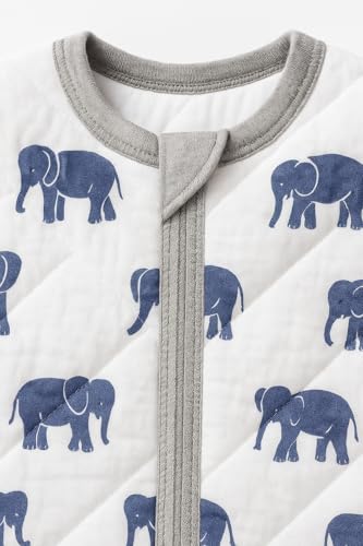Image of TuddyBuddy Baby Cotton Wearable Quilted Sleeping Bag Blanket 1.5 Tog with 1 Way Zipper Closure | Ideal for Babies & Kids Hypoallergenic Fabrics | (Blue Elephants, 12-18 Months)