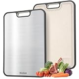 Washour Titanium Cutting Boards for Kitchen, Non Toxic 2-in-1 Cutting Board Double Sided, Food Grade Chopping Boards for Fresh Meat Vegetable, Easy to Clean Large Size 16”×11”